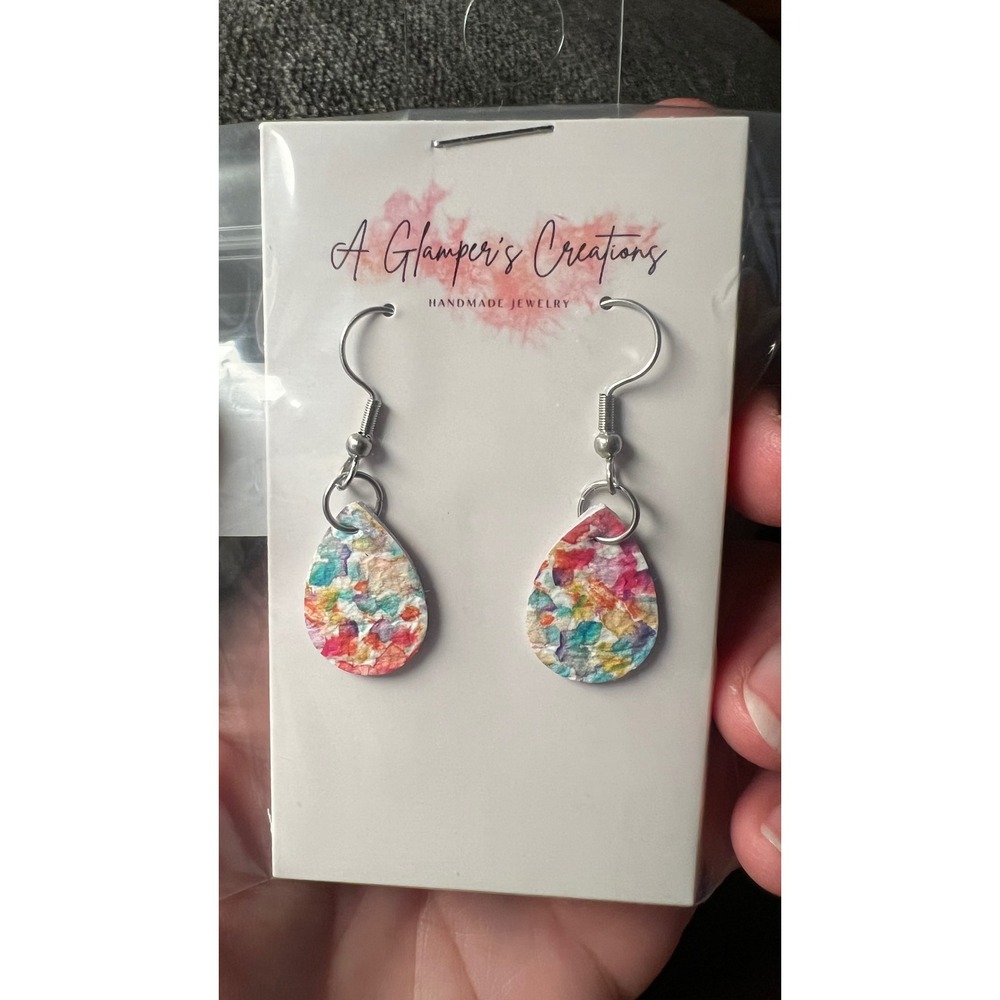 A Glamper's‎ Creations Teardrop Earrings Women OS Multicolor NWOT Floral Leather